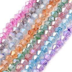 Mixed Color Imitation Jade Glass Beads Strands, AB Color Plated, Faceted, Bicone, Mixed Color, 4.5x4mm, Hole: 1mm, about 89~100pcs/strand, 13.31''~14.25''(33.8~36.2cm)