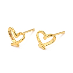 Golden Open Heart 925 Sterling Silver Stud Earrings, Dainty Post Earrings for Girl Women, Golden, 6x7mm, Pin: 1mm