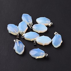 Opalite Opalite Pendants, Hamsa Hand Charms, with Platinum Plated Alloy Snap on Bails, 24~24.5x15x7mm, Hole: 5.5x3mm
