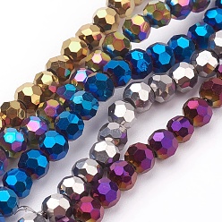 Mixed Color Electroplate Glass Bead Strands, Faceted(32 Facets), Round, Mixed Color, 4mm, Hole: 0.5mm, about 100pcs/strand, 14.2 inch