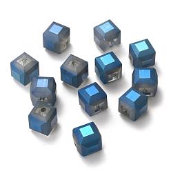 Marine Blue Frosted Crystal Glass Cube Beads Strands, Faceted, Marine Blue, 11x11x11mm, Hole: 1mm, about 79pcs/strand, 33 inch