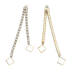 Crystal Brass Pave Crystal Rhinestone Chain with Rhombus Big Pendants, Cadmium Free & Nickel Free & Lead Free, Real 18K Gold Plated, Crystal, 82x6x3mm, Hole: 2.5mm