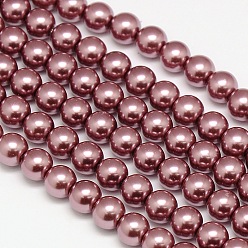 Rouge Violet Pâle Brins de perles rondes en verre teinté écologique, Grade a, cordon en coton fileté, rouge violet pâle, 10mm, Trou: 0.7~1.1mm, Environ 42 pcs/chapelet, 15 pouce