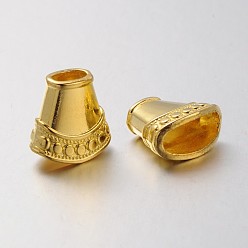 Golden Tibetan Style Alloy Bead Cones, For Tassels Pendant, For Tassels Pendant,  Trapezoid, Apetalous, Lead Free & Cadmium Free, Golden, 16x16x8mm, Hole: 3x6mm, Hole: 5.5x13mm, about 350pcs/1000g