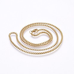 Golden 304 Stainless Steel Box Chain Necklaces, with Lobster Claw Clasps, Golden, 23.6 inch(60cm), 2.5x2.5mm