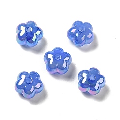 Royal Blue UV Plating Rainbow Iridescent Acrylic Beads, Flower, Royal Blue, 13.7x14x8.5mm, Hole: 2.6mm