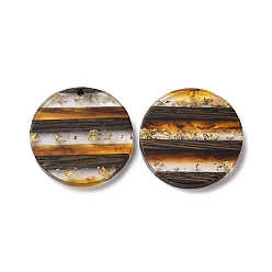 Gold Transparent Resin & Walnut Wood Pendants, with Gold Foil, Flat Round Charm, Gold, 30x3.5mm, Hole: 2mm
