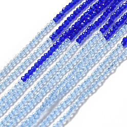 Blue 2 Colors Transparent Glass Beads Strands, Segmented Multi-color Beads, Faceted, Round, Blue, 2mm, Hole: 0.5~0.6mm, about 184~211pcs/strand, 15.28~15.75 inch(38.8~40cm)