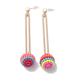 Coloré Boucles d'oreilles pendantes boule ronde Waxberry en résine, bijoux en fer pour femmes, colorées, 87mm, pin: 0.7 mm