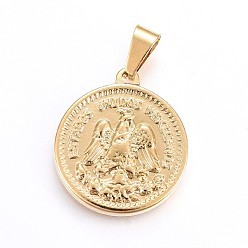 Золотой 304 подвески из нержавеющей стали, монета, золотые, 29x25.5x3.5 мм, отверстие : 10x5 мм
