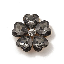 Gris Cabochons de aleación, con diamantes de imitación de cristal, oro claro, flor, gris, 19x19x5.5 mm
