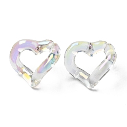 Clear AB Resin Open Heart Stud Earrings with 304 Stainless Steel Pin, Clear AB, 18.5x20.5mm