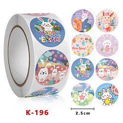 Rabbit 8 Styles Easter Stickers, Adhesive Labels Roll Stickers, Gift Tag, for Envelopes, Party, Presents Decoration, Flat Round, Rabbit Pattern, 25mm, 500pcs/roll