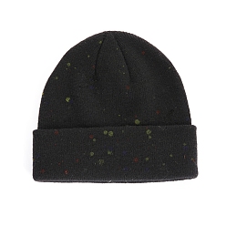 Noir Bonnet à revers en fil de fibre de polyacrylonitrile, bonnet d'hiver en tricot à pois pour femme, noir, 560~580mm