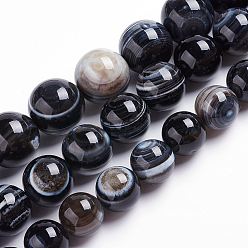Banded Agate Natural Black Striped Agate/Banded Agate Beads Strands, Eye Agate Beads, Dyed & Heated, Round, 4mm, Hole: 0.8mm, about 96pcs/strand, 15.5 inch(39.5cm)
