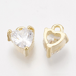 Real 18K Gold Plated Brass Cubic Zirconia Charms, Heart, Clear, Real Gold Plated, Real 18K Gold Plated, 6.5x8.5x4mm, Hole: 1.2mm