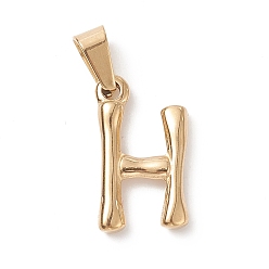 Letter H 304 Stainless Steel Pendants, Bamboo Style, Letter, Golden Color, Letter.H, 19x11x3mm, Hole: 3x7mm