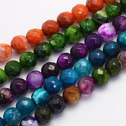 Mixed Color Natural Agate Beads Strands, Round, Dyed & Heated, Faceted, Mixed Color, 6mm, Hole: 1mm, about 62pcs/strand, 14.7 inch(37.5cm)