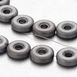 Silver Plated Electroplate Non-magnetic Synthetic Hematite Beads Strands, Frosted, Donut, Silver Plated, 8x3mm, Hole: 1mm, about 47pcs/strand, 15.7 inch