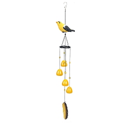 Yellow Resin Bird Wind Chimes, Pendant Decorations, with Metal Bell Charms, Yellow, 830mm