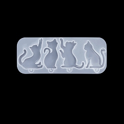 White Cat Shape DIY Silicone Pendant Molds, Resin Casting Molds, for UV Resin, Epoxy Resin Craft Making, White, 153x61x16mm, Inner Diameter: 55~60x27~45mm