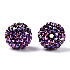 Violet Foncé Ab-perles de couleur strass de résine, avec des perles rondes acryliques à l'intérieur, pour les bijoux de bubblegum, violet foncé, 20x18mm, Trou: 2~2.5mm