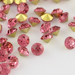 Rose Glass Pointed Back Rhinestone, Back Plated, Diamond, Rose, 8~8.3mm, about 144pcs/gross