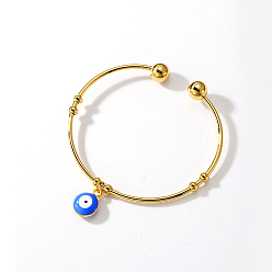 Bleu Dodger Bracelets manchette en acier inoxydable plaqué or véritable, bracelet à breloques en émail mauvais œil pour femme, Dodger bleu, diamètre intérieur: 18 pouce (2-3/8 cm)