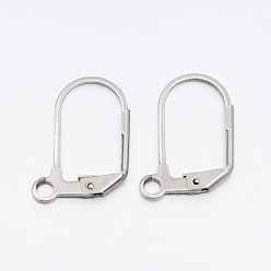 Stainless Steel Color 304 Stainless Steel Leverback Earring Findings, with Loop, Stainless Steel Color, 18x12x1.5mm, Hole: 2mm, Pin: 1mm