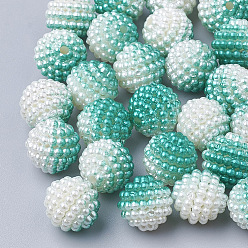 Turquoise Moyen Perles acryliques en nacre d'imitation , perles baies, perles combinés, perles de sirène dégradé arc-en-ciel, ronde, turquoise moyen, 10mm, trou: 1 mm, environ 200 PCs / sachet 