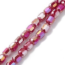 Crimson Electroplate Glass Beads Strands, AB Color Plated, Faceted, Barrel, Crimson, 8~8.5x8mm, Hole: 1.5mm, about 80pcs/strand, 26.30''(66.8cm)