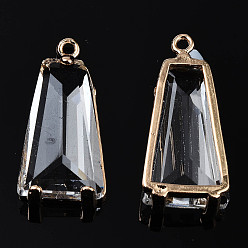 Light Gold Transparent Glass Pendants, with Brass Findings, Long-Lasting Plated, Faceted, Trapezoid, Light Gold, 23.5x11x5mm, Hole: 1.4mm