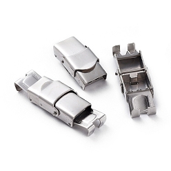 Stainless Steel Color 201 Stainless Steel Watch Band Clasps, with Three or Four Sawtooth, Rectangle, Stainless Steel Color, 26x13mm, Hole: 10x2~3mm