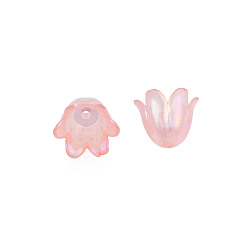 Pink 6-Petal Imitation Jelly Acrylic Bead Caps, AB Color Plated, Flower, Pink, 11.5x10.5x8.5mm, Hole: 1.4mm, about 2100pcs/500g