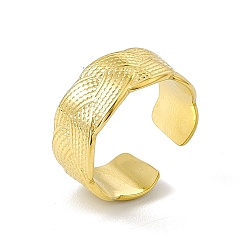 Golden Ion Plating(IP) 304 Stainless Steel Twist Wave Open Cuff Ring for Women, Golden, US Size 7 1/4(17.5mm)