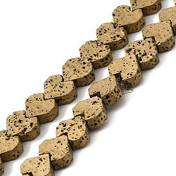 Golden Plated Electroplated Natural Lava Rock Beads Strands, Heart, Golden Plated, 8x8.5x3mm, Hole: 1mm, about 60pcs/strand, 16.54''(42cm)