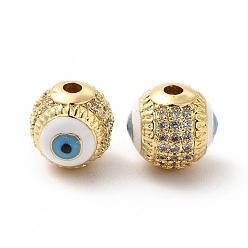 Blanc Micro en laiton pavent des perles cubes de zircone, avec l'émail mauvais œil, ronde, or, blanc, 10mm, Trou: 2mm