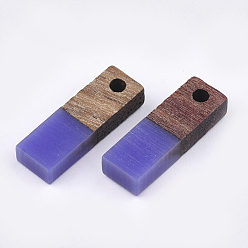 Mauve Pendentifs en bois de résine et de noyer, rectangle, mauve, 17x5.5x3~3.5mm, Trou: 1.5mm