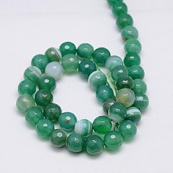 Sea Green Natural Striped Agate/Banded Agate Beads Strands, Faceted, Dyed, Round, Sea Green, 10mm, Hole: 1.2mm