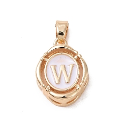 Letter W 304 Stainless Steel Enamel Pendants, Oval with Letter, Golden, White, Letter.W, 15.5x11.5x4mm, Hole: 4.5x2.5mm