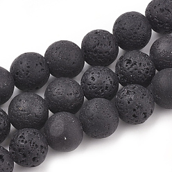 Negro Hebras de cuentas de roca de lava natural, rondo, negro, 12 mm, agujero: 1 mm, sobre 32 unidades / cadena, 14.96 pulgada (38 cm)