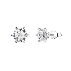 Real Platinum Plated Rhodium Plated 925 Sterling Silver Micro Pave Cubic Zirconia Ear Studs for Women, with S925 Stamp, Diamond, Real Platinum Plated, 5mm