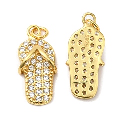 Real 18K Gold Plated 925 Sterling Silver Micro Pave Cubic Zirconia Shoe Pendants, Flip-Flops Charm, with Jump Ring & 925 Stamp, Real 18K Gold Plated, 17x8x4mm, Hole: 2.3mm