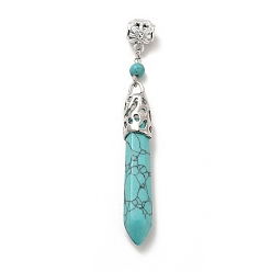 Synthetic Turquoise Synthetic Turquoise European Dangle Charms, Faceted Bullet Large Hole Pendant, with Antique Silver Tone Alloy Findings, 88mm, Pendant: 64x11x10.5mm, Hole: 5mm