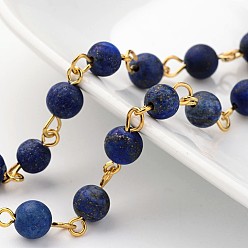 Lapis Lazuli Handmade Natural Lapis Lazuli Beaded Chains, Unwelded, with Brass Eye Pin, Golden, 39.3 inch
