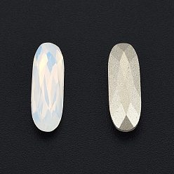 White Opal K9 Glass Rhinestone Cabochons, Pointed Back & Back Plated, Faceted, Oval, White Opal, 15x5x3mm