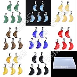 Platinum SUPERFINDINGS 48Pcs 8 Colors Transparent & Imitation Jade Spray Painted Glass Pendants, with Platinum Plated Brass Bails, Crescent Moon, Mixed Color, 21.5x10.5x6mm, Hole: 4mm, 6pcs/color