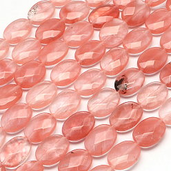 Cherry Quartz Glass Faceted Oval Cherry Quartz Glass Beads Strands, 15.5~16x11.5~12x6mm, Hole: 1mm, about 13pcs/strand, 8.26 inch