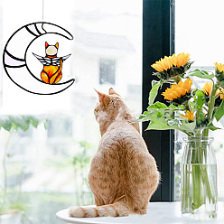 Orange Acrylic Moon and Angel Cat Pendant Decoration, with Chain, for Home Wall Window Decoration Accessories, Orange, 160mm