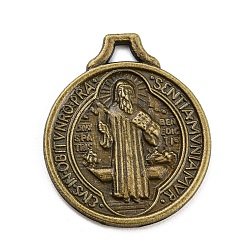 Antique Bronze Alloy Pendant, Flat Round with Jesus, Antique Bronze, 21x18x1.2mm, Hole: 2x3mm